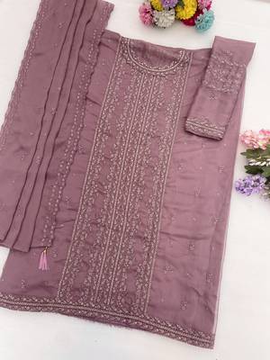 Lavender chiffon thread embroidered sequin salwar suit 2