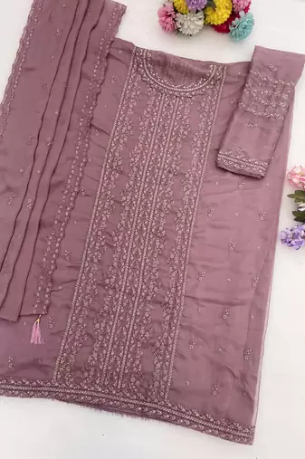 Lavender chiffon thread embroidered sequin salwar suit