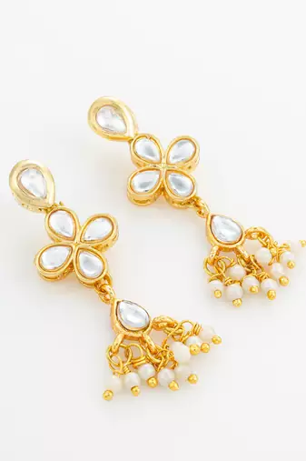 floral kundan dangler earrings with pearl accents