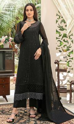 Black chiffon thread embroidered sequin salwar suit 1