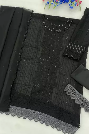 Black chiffon thread embroidered sequin salwar suit