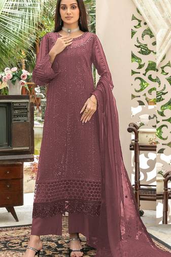 peach chiffon thread embroidered sequin salwar suit