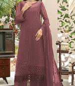peach chiffon thread embroidered sequin salwar suit