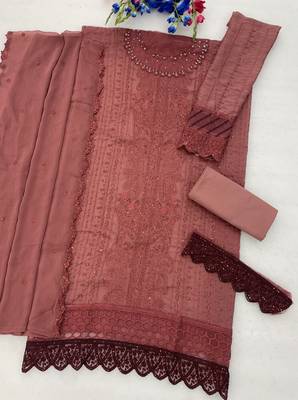 peach chiffon thread embroidered sequin salwar suit 2