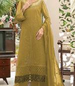 Mustard chiffon thread embroidered sequin salwar suit