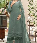 Sea green chiffon thread embroidered sequin salwar suit