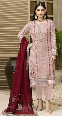 Pink chiffon thread embroidered sequin salwar suit 1