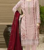 Pink chiffon thread embroidered sequin salwar suit