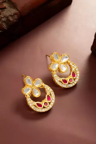 ruby red accent chandbali earrings