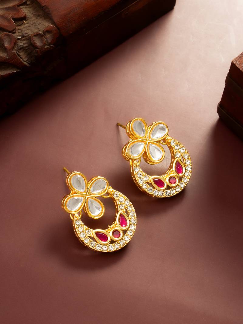 ruby red accent chandbali earrings