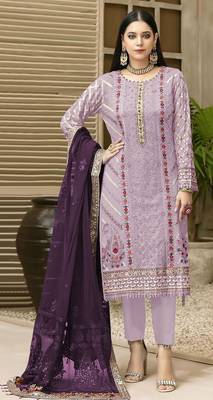 Lavender chiffon thread embroidered sequin salwar suit 1