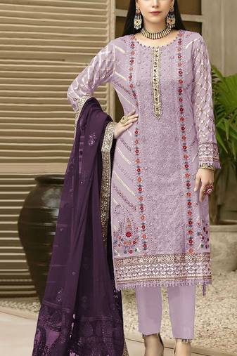 Lavender chiffon thread embroidered sequin salwar suit