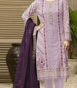 Lavender chiffon thread embroidered sequin salwar suit