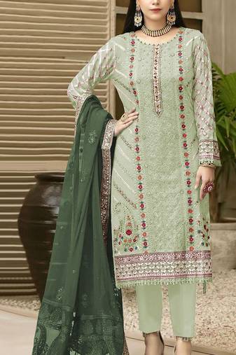 Green chiffon thread embroidered sequin salwar suit