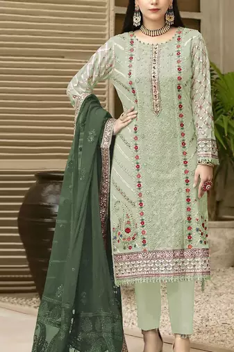 Green chiffon thread embroidered sequin salwar suit