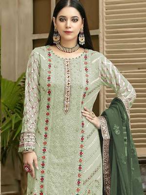 Green chiffon thread embroidered sequin salwar suit 2
