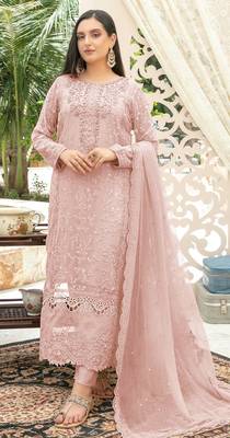 Pink chiffon thread embroidered sequin salwar suit 1