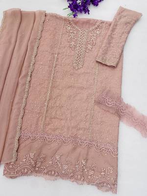 Pink chiffon thread embroidered sequin salwar suit 2