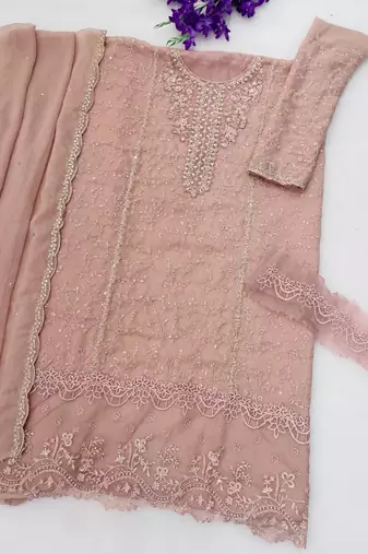 Pink chiffon thread embroidered sequin salwar suit