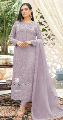 Lavender chiffon thread embroidered sequin salwar suit 1