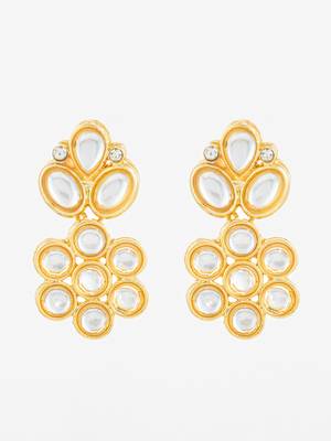 gold plated floral kundan stud earrings 2