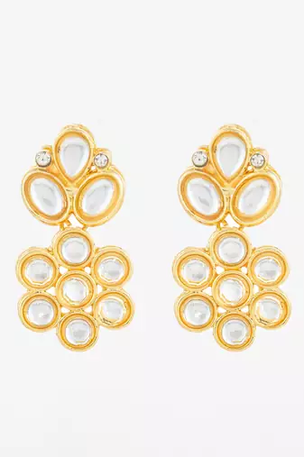 gold plated floral kundan stud earrings