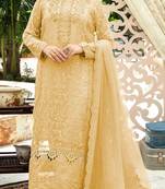 Yellow chiffon thread embroidered sequin salwar suit