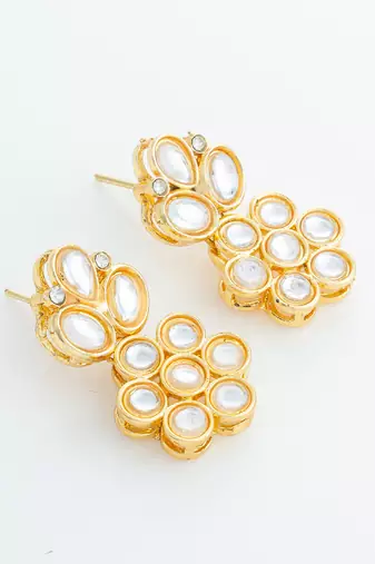 gold plated floral kundan stud earrings