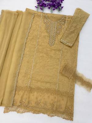 Yellow chiffon thread embroidered sequin salwar suit 2