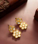 gold plated floral kundan stud earrings