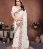 Women’s Off White Embroidered Saree