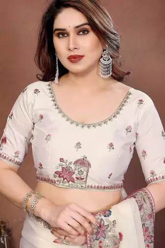 Women’s Off White Embroidered Saree