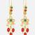 gold plated multi-color kundan and red bead long drop earrings
