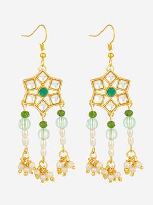 gold plated star floral kundan chandelier earrings 2