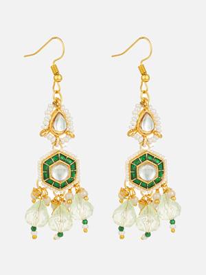 gold plated hexagonal meenakari kundan earrings 2