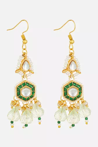 gold plated hexagonal meenakari kundan earrings
