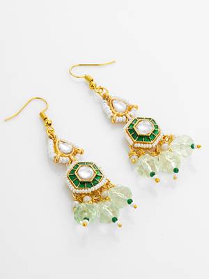 gold plated hexagonal meenakari kundan earrings 3