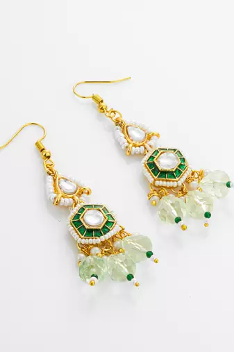 gold plated hexagonal meenakari kundan earrings