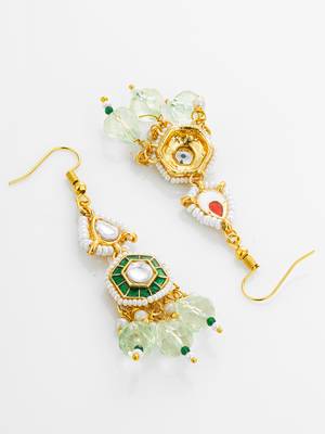 gold plated hexagonal meenakari kundan earrings 4