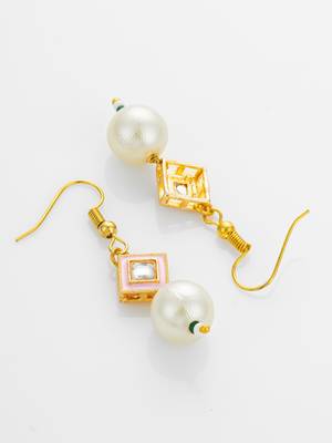 gold plated pink enamel and large pearl drop earrings 4