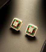 gold plated geometric pearl border stud earrings