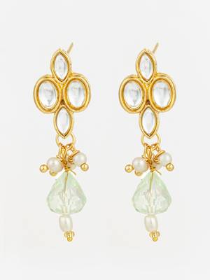 gold plated kundan and pearl drop earrings 2