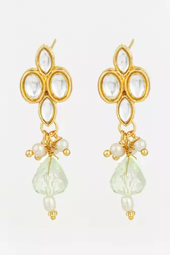 gold plated kundan and pearl drop earrings