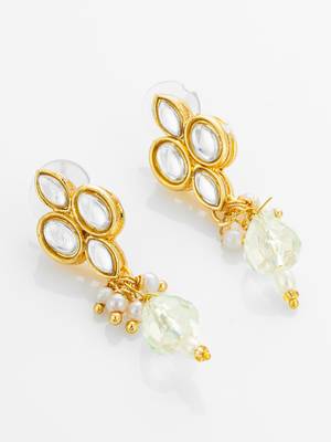 gold plated kundan and pearl drop earrings 3