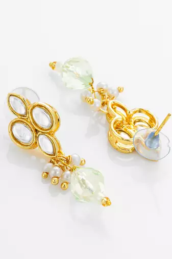 gold plated kundan and pearl drop earrings
