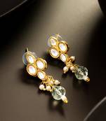 gold plated kundan and pearl drop earrings