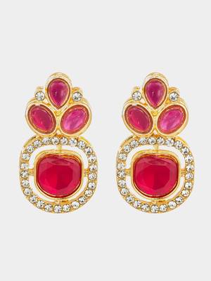pink kundan gold plated traditional earrings 2