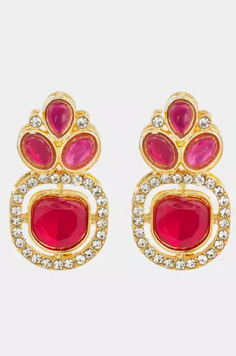 pink kundan gold plated traditional earrings