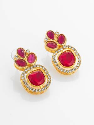 pink kundan gold plated traditional earrings 3