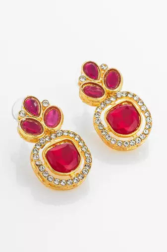 pink kundan gold plated traditional earrings